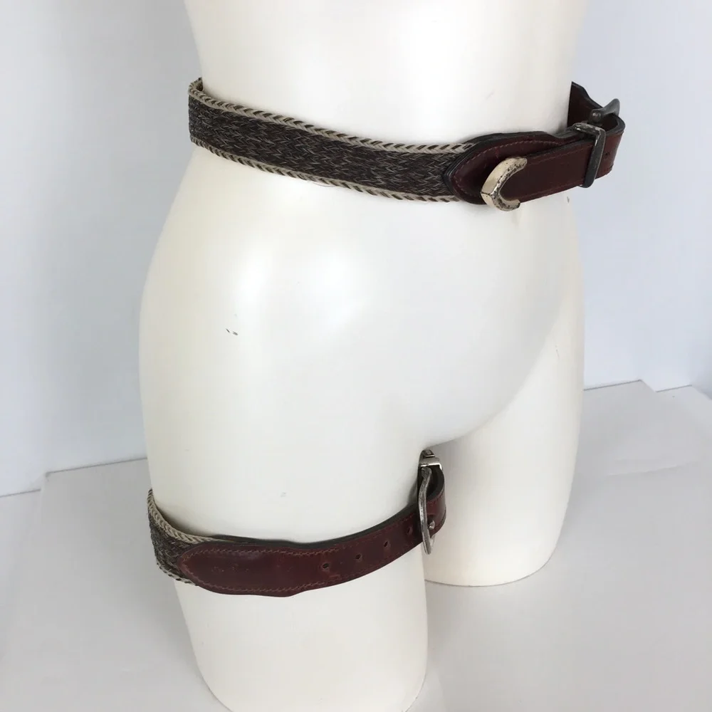 Western Leather & Horse Hair Belt Matching Leg Strap/Hat Band Rodeo Equestrian